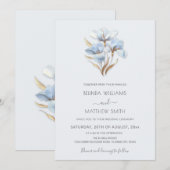 Invitation Blue Gold Flowers White (Devant / Derrière)