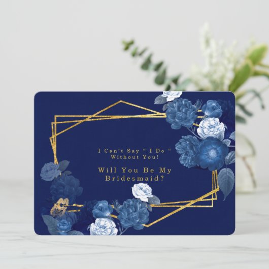 Invitation Blue & Gold Géométrique Serez-Vous Ma Femme D'Accu (Debout devant)