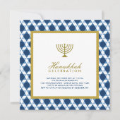 Invitation Blue Gold Hanoukka Star Du David Menorah Party (Devant)