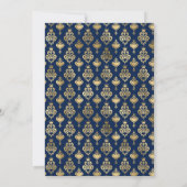 Invitation Blue & Gold Heart Damask & Rose Quinceanera (Dos)