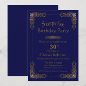 Invitation Blue Gold Lace Surprise 30e anniversaire Invitatio (Devant / Derrière)