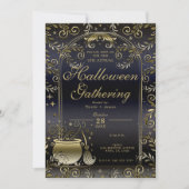 Invitation Blue Gold Magic Whimsical Halloween Party (Devant)
