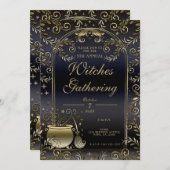 Invitation Blue Gold Magic Whimsical Wicca sorcières Rassembl (Devant / Derrière)