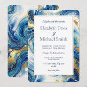 Invitation Blue Gold Marble Elegant Luxury Fluid Art Editable (Devant / Derrière)
