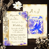Invitation Blue & Gold Mexican Otomi Baroque Elegant Wedding