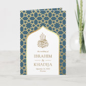 Invitation Blue Gold Motif islamique QR Code Mariage musulman (Devant)