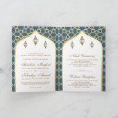Invitation Blue Gold Motif islamique QR Code Mariage musulman (Intérieur)