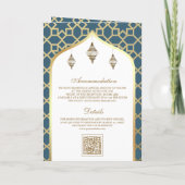 Invitation Blue Gold Motif islamique QR Code Mariage musulman (Dos)