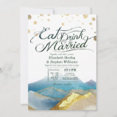 Invitation Blue Gold Mountains EAT Boire et être marié Mariag (Devant)