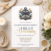 Invitation Blue Gold Nautical Anchor 1st Wedding Anniversary