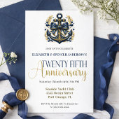 Invitation Blue Gold Nautical Anchor 25th Wedding Anniversary