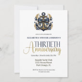 Invitation Blue Gold Nautical Anchor 30th Wedding Anniversary (Devant)