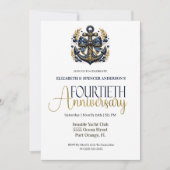 Invitation Blue Gold Nautical Anchor 40th Wedding Anniversary (Devant)