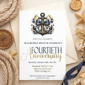Invitation Blue Gold Nautical Anchor 40th Wedding Anniversary