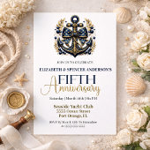 Invitation Blue Gold Nautical Anchor 5th Wedding Anniversary