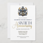 Invitation Blue Gold Nautical Anchor 60th Wedding Anniversary (Devant)