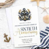 Invitation Blue Gold Nautical Anchor 60th Wedding Anniversary