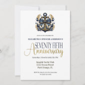 Invitation Blue Gold Nautical Anchor 75th Wedding Anniversary (Devant)