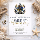 Invitation Blue Gold Nautical Anchor 75th Wedding Anniversary