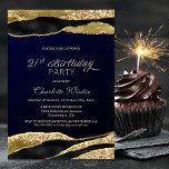 Invitation Blue Gold Parties scintillant 21e fête d'anniversa<br><div class="desc">Invitation vos amis et proches à votre fête du 21e anniversaire avec cette invitation moderne marine bleu et or anniversaire fête.</div>