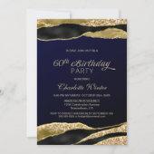 Invitation Blue Gold Parties scintillant 60e fête d'anniversa (Devant)