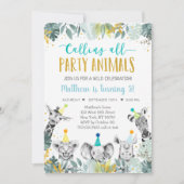 Invitation Blue Gold Party Animal Safari Anniversaire (Devant)