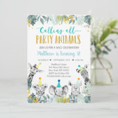 Invitation Blue Gold Party Animal Safari Anniversaire (Debout devant)