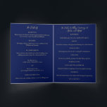 Invitation Blue Gold Peacock Mariage indien Détails, Programm<br><div class="desc">Dégustez vos invités avec cet élégant faire-part de mariage indien, y compris les détails et les pages de cérémonie avec un paon doré complexe sur un arrière - plan bleu profond. Le texte intérieur est en or pour décaler l'arrière - plan bleu. La couleur or n'est pas du papier peint,...</div>
