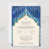 Invitation Blue Gold Quatrefoil QR Code Sikh Mariage (Devant)