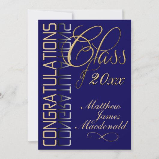 Invitation Blue Gold Reflection Classic Graduation Party (Devant)