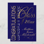 Invitation Blue Gold Reflection Classic Graduation Party (Devant / Derrière)