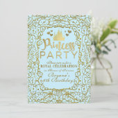 Invitation Blue & Gold Royal Castle PRINCESS PARTY Anniversai (Debout devant)