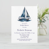 Invitation Blue & Gold Sailboat Nautical Bridal Shower (Debout devant)