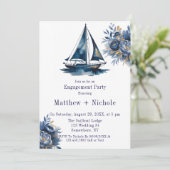 Invitation Blue & Gold Sailboat Nautical Engagement Party (Debout devant)