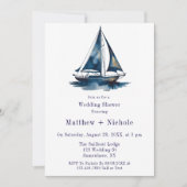 Invitation Blue & Gold Sailboat Nautical Wedding Shower (Devant)