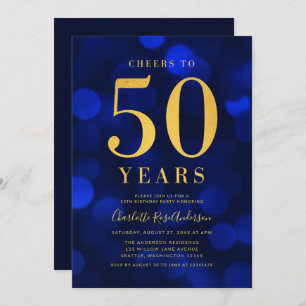 Invitation Blue Gold salue la fête d'anniversaire de 50 ans