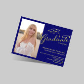Invitation Blue Gold Script Photo Graduation Party Invite