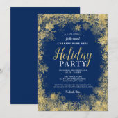 Invitation Blue Gold Snowflake Corporate Holiday Party (Devant / Derrière)