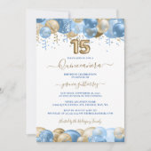 Invitation Blue Gold Sparkle Photo Quinceañera Balloon (Devant)