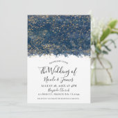 Invitation Blue Gold Splatter moderne Glam Mariage mariage (Debout devant)