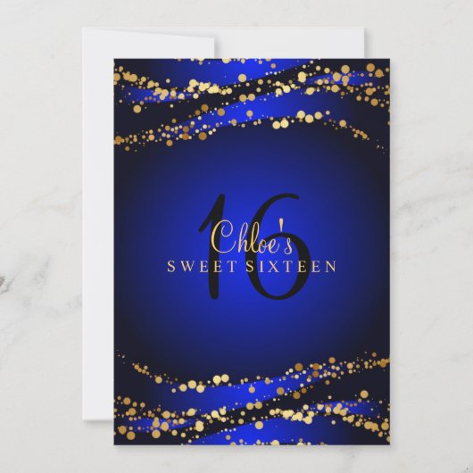 Invitation Blue & Gold Stardust Sweet 16 (Devant)