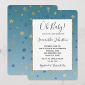 Invitation Blue Gold Stars Aqua Baby shower (Devant / Derrière)