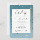Invitation Blue Gold Stars Aqua Baby shower (Devant)