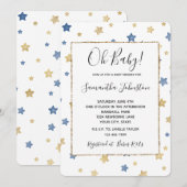 Invitation Blue Gold Stars Baby shower blanc (Devant / Derrière)