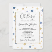 Invitation Blue Gold Stars Baby shower blanc (Devant)