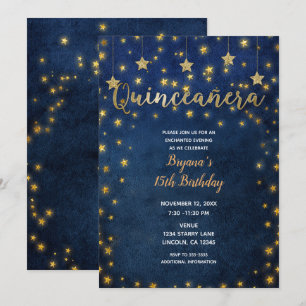 Invitation Blue & Gold Stars Celestial Sky Quinceañera Party