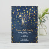 Invitation Blue & Gold Stars Celestial Sky Sweet 16 Party (Debout devant)