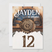 Invitation Blue Gold Steampunk fête d'anniversaire (Devant)