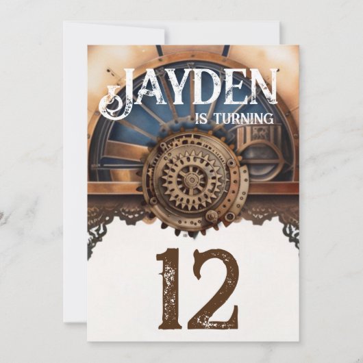 Invitation Blue Gold Steampunk fête d'anniversaire (Devant)