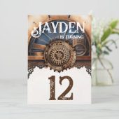 Invitation Blue Gold Steampunk fête d'anniversaire (Debout devant)